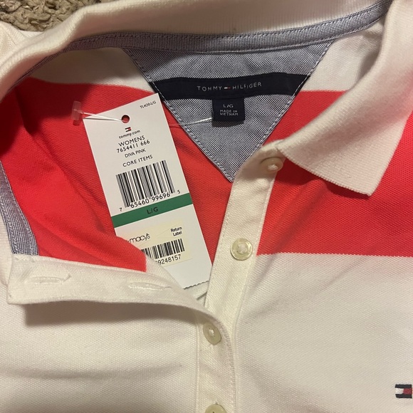 Tommy Hilfiger pink and white polo - Picture 2 of 3